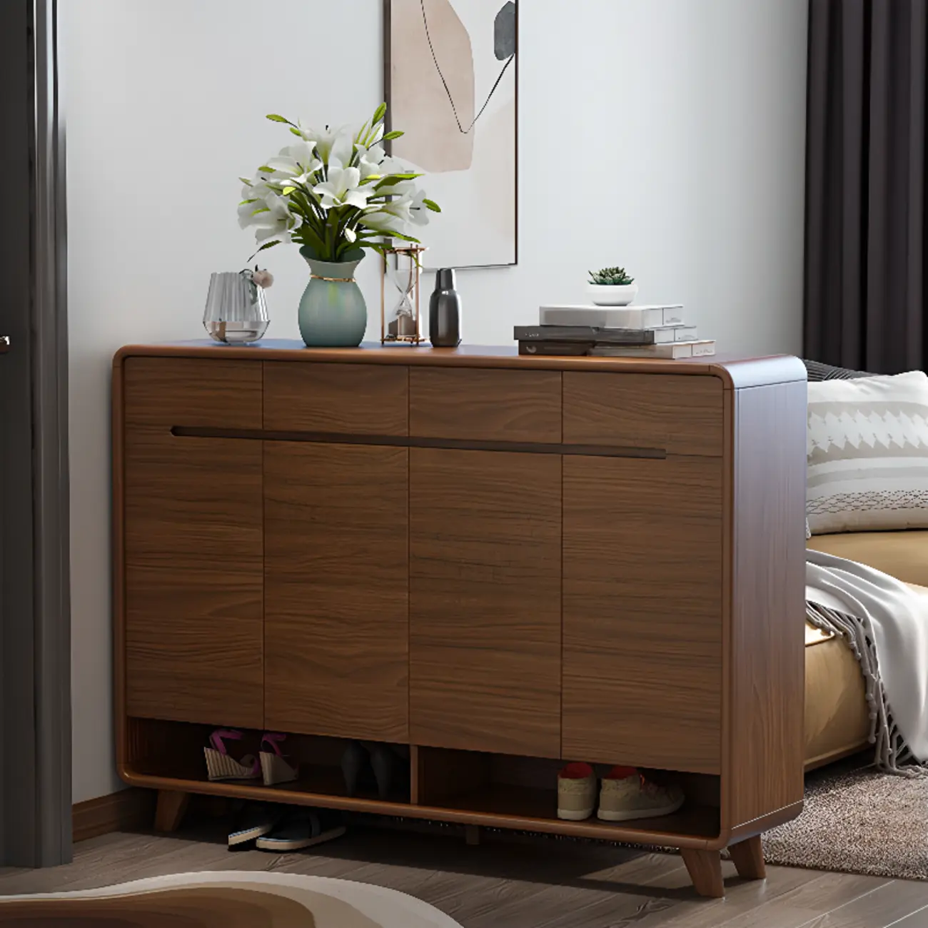 Traditional Walnut Entryway Shoe Storage Cabinet Image - 24 | homeyfad