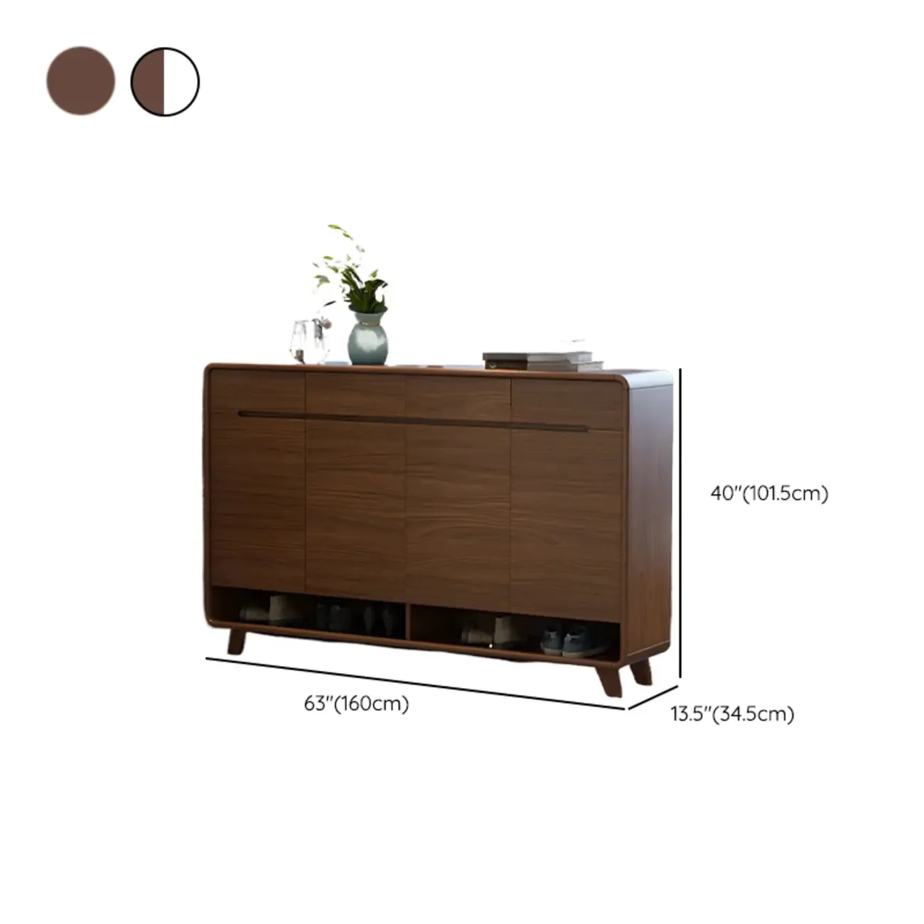 Traditional Walnut Entryway Shoe Storage Cabinet Image - 39