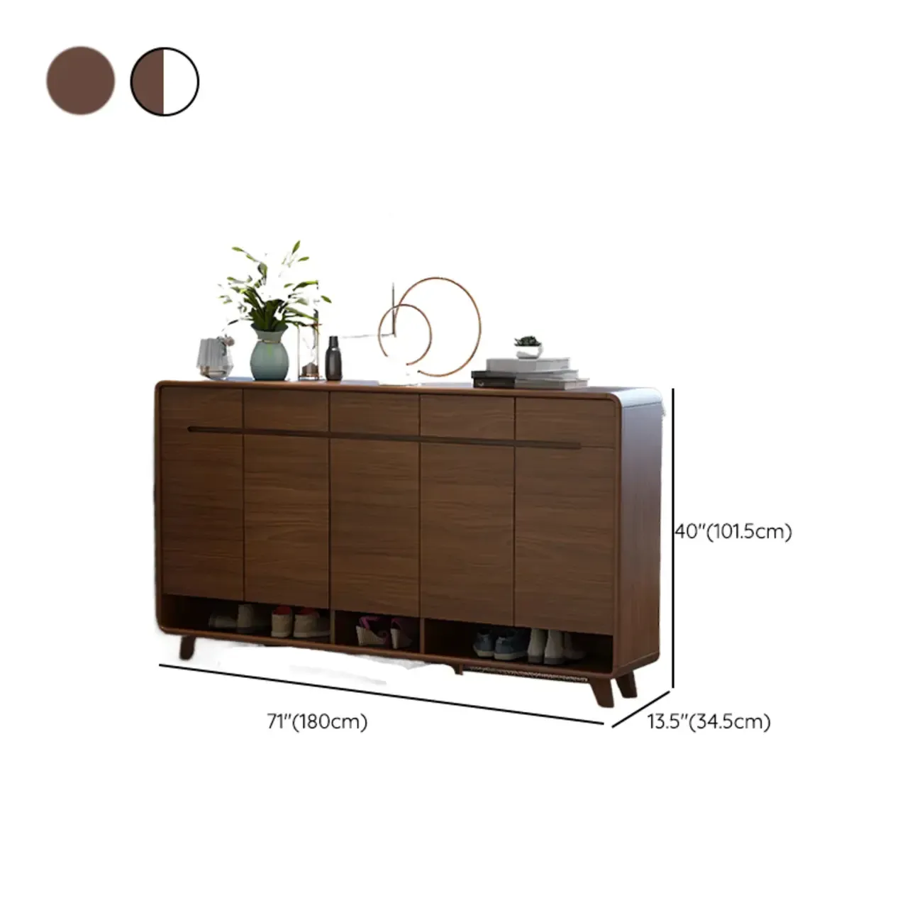 Traditional Walnut Entryway Shoe Storage Cabinet Image - 40