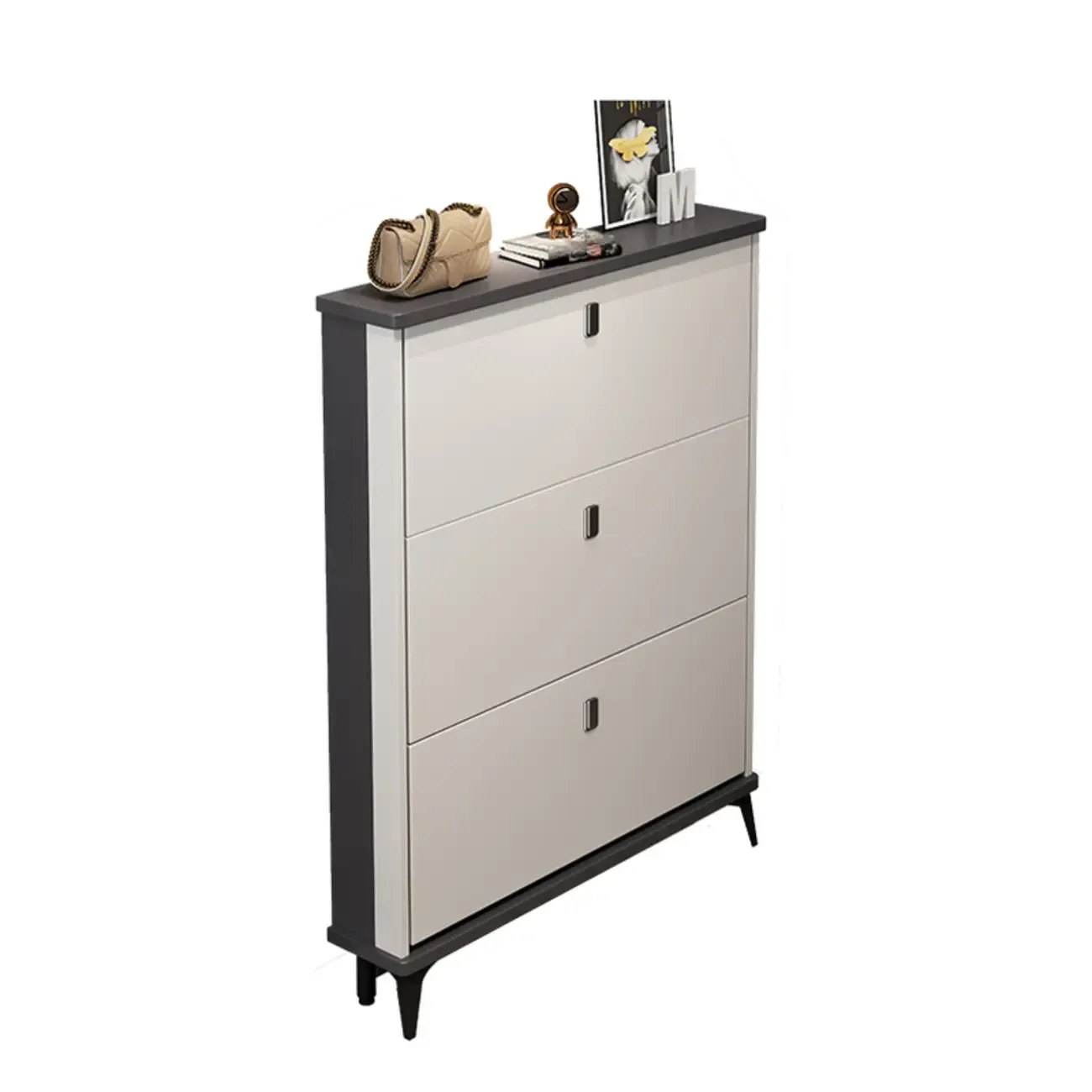 Modern Wood Shoe Cabinet with Adjustable Shelves, Entryway