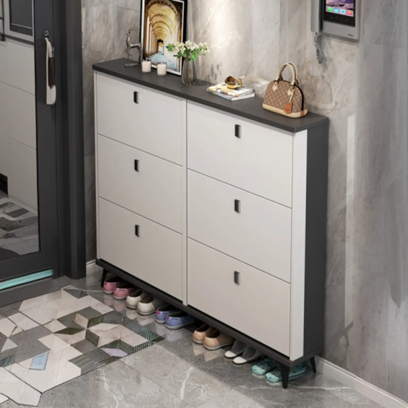 Modern Wood Shoe Cabinet with Adjustable Shelves, Entryway | homeyfad