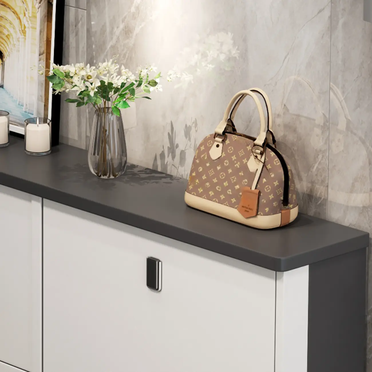 Modern Wood Shoe Cabinet with Adjustable Shelves, Entryway | homeyfad