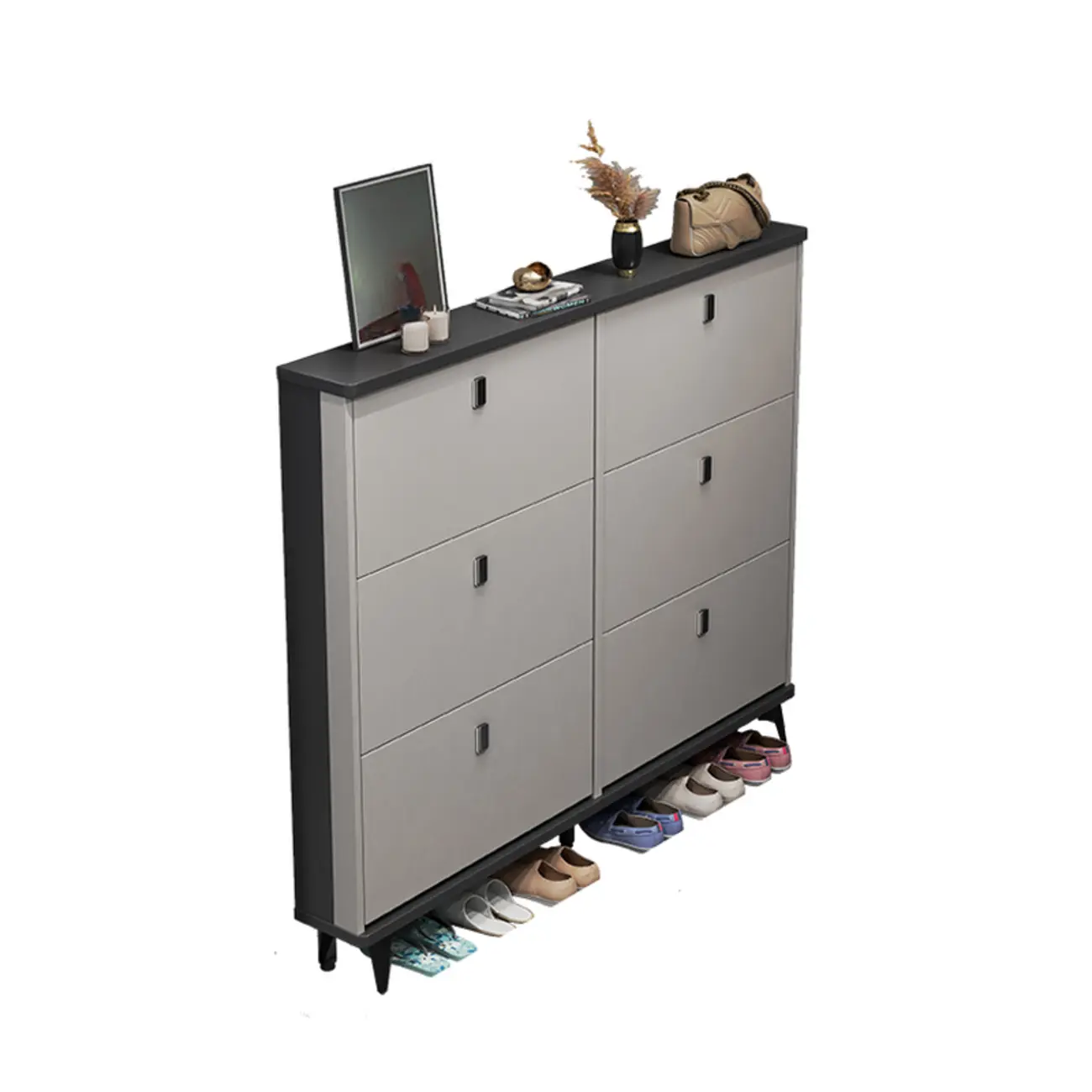 Modern Wood Shoe Cabinet with Adjustable Shelves, Entryway | homeyfad