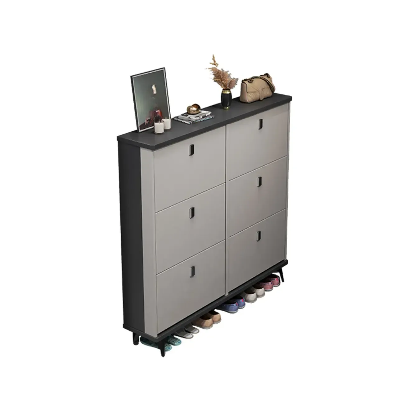 Modern Wood Shoe Cabinet with Adjustable Shelves, Entryway