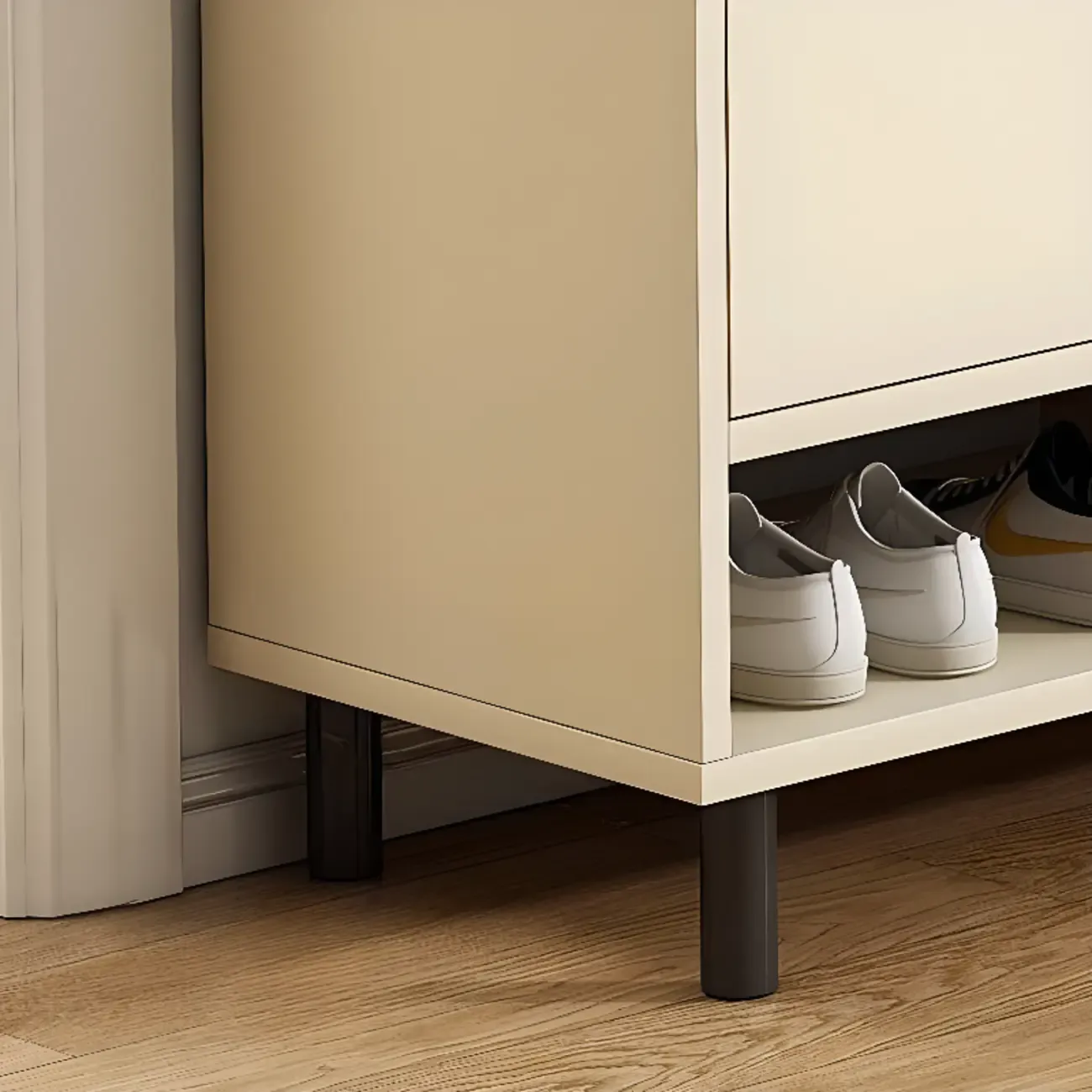 Entryway Off-White Wooden Shoe Storage Cabinet Image - 8