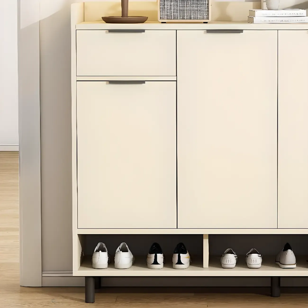 Entryway Off-White Wooden Shoe Storage Cabinet Image - 9