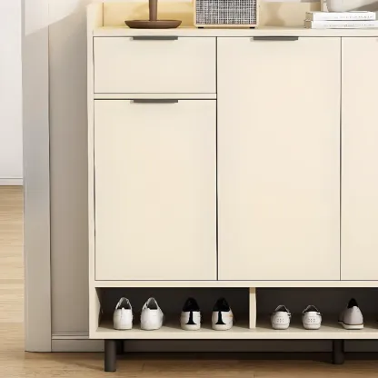 Entryway Off-White Wooden Shoe Storage Cabinet Image - 9