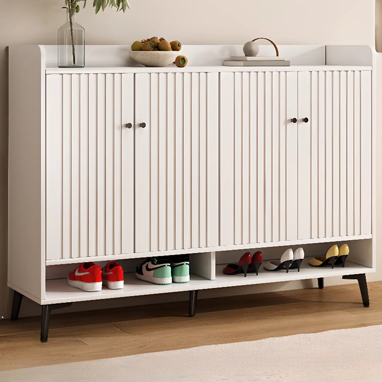 Entryway Off-White Wooden Shoe Storage Cabinet Image - 13 | homeyfad