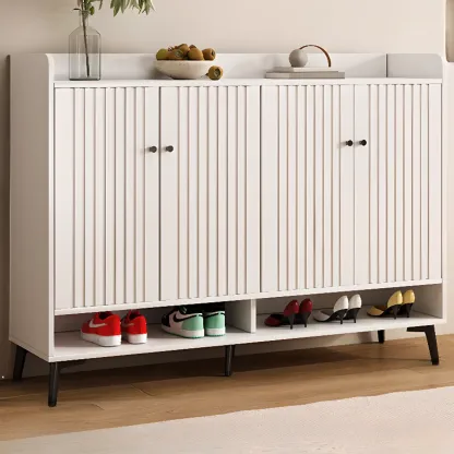 Entryway Off-White Wooden Shoe Storage Cabinet Image - 13