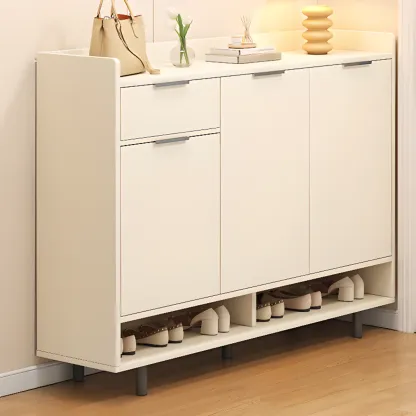 Entryway Off-White Wooden Shoe Storage Cabinet Image - 14