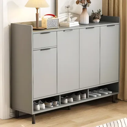 Entryway Off-White Wooden Shoe Storage Cabinet Image - 15