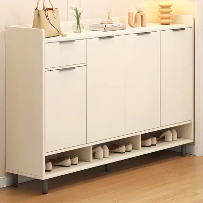 Entryway Off-White Wooden Shoe Storage Cabinet Image - 16