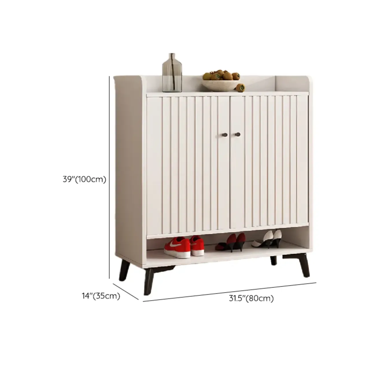 Entryway Off-White Wooden Shoe Storage Cabinet Image - 23