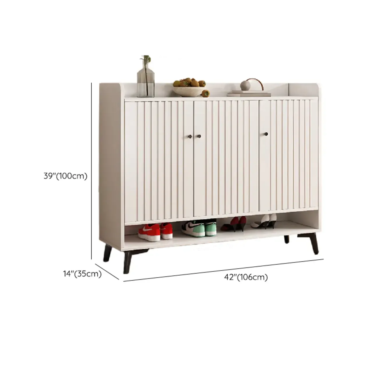 Entryway Off-White Wooden Shoe Storage Cabinet Image - 24