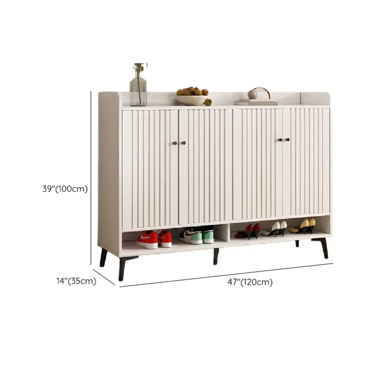 Entryway Off-White Wooden Shoe Storage Cabinet Image - 26