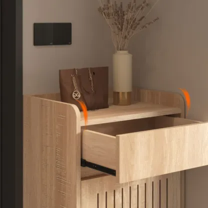 Modern Slim Wood Beige Entryway Shoe Cabinet Image - 13