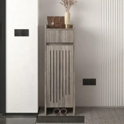 Modern Slim Wood Beige Entryway Shoe Cabinet Image - 17