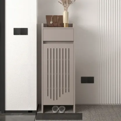 Modern Slim Wood Beige Entryway Shoe Cabinet Image - 19