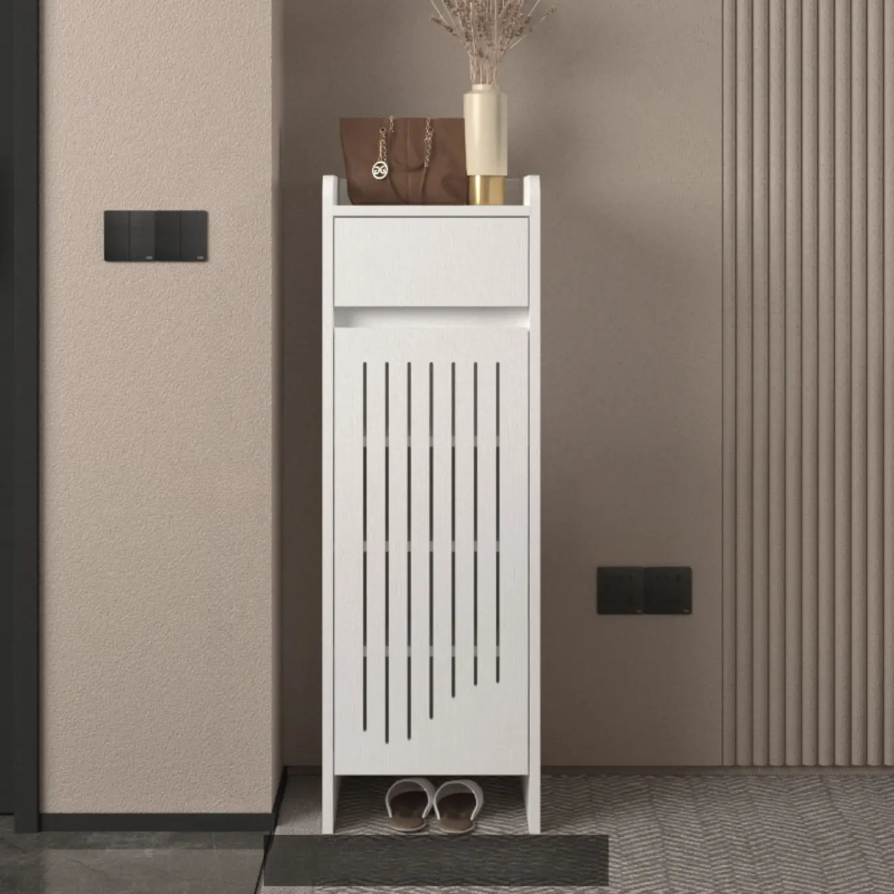 Modern Slim Wood Beige Entryway Shoe Cabinet Image - 17 | homeyfad