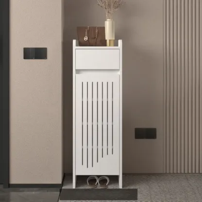 Modern Slim Wood Beige Entryway Shoe Cabinet Image - 22