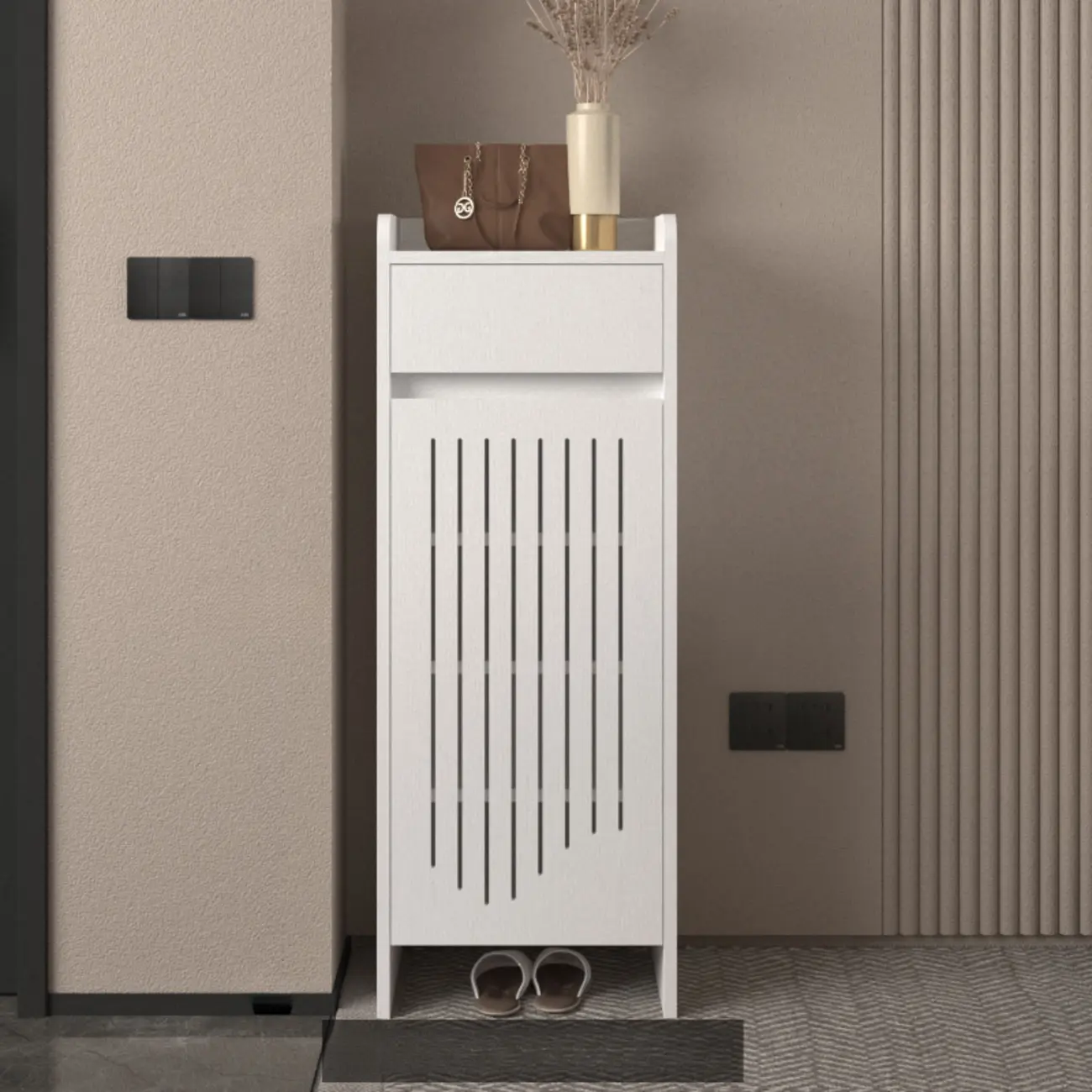 Modern Slim Wood Beige Entryway Shoe Cabinet Image - 23 | homeyfad