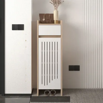 Modern Slim Wood Beige Entryway Shoe Cabinet Image - 27