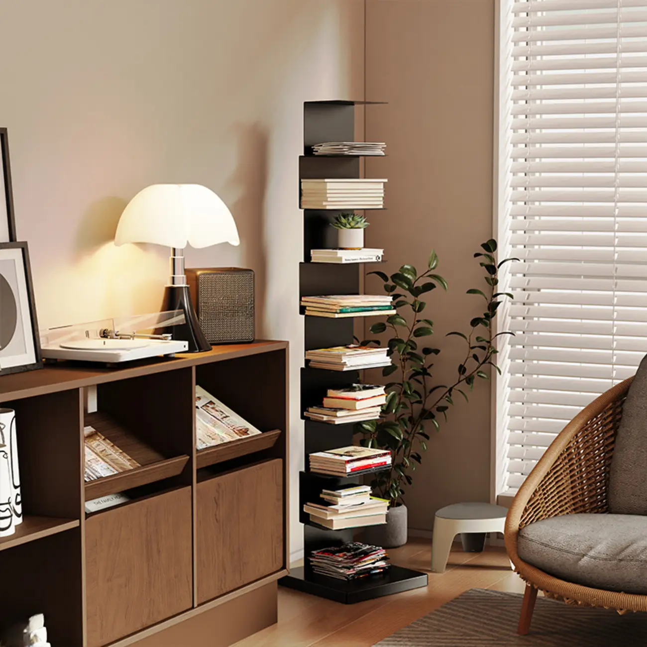 Simple Vertical Metal Rectangular Etagere Bookcase Image - 5 | homeyfad