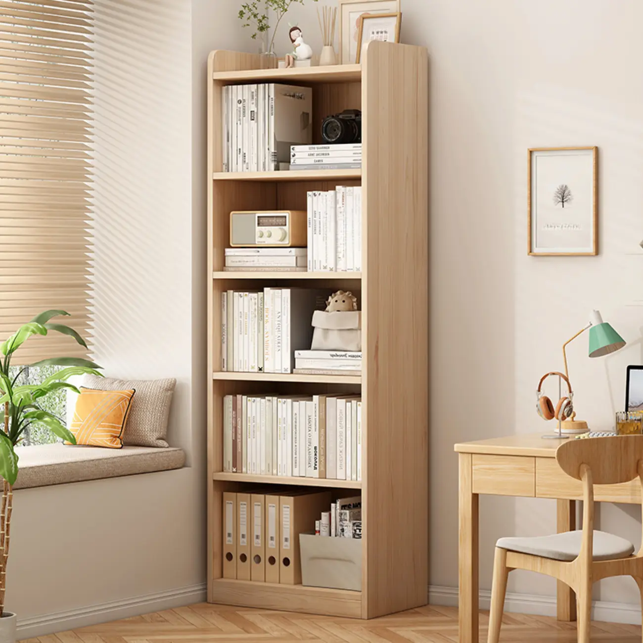 Natural Pine Vertical 6-Tier Barrister Closed Back Bookcase Image - 1 | homeyfad
