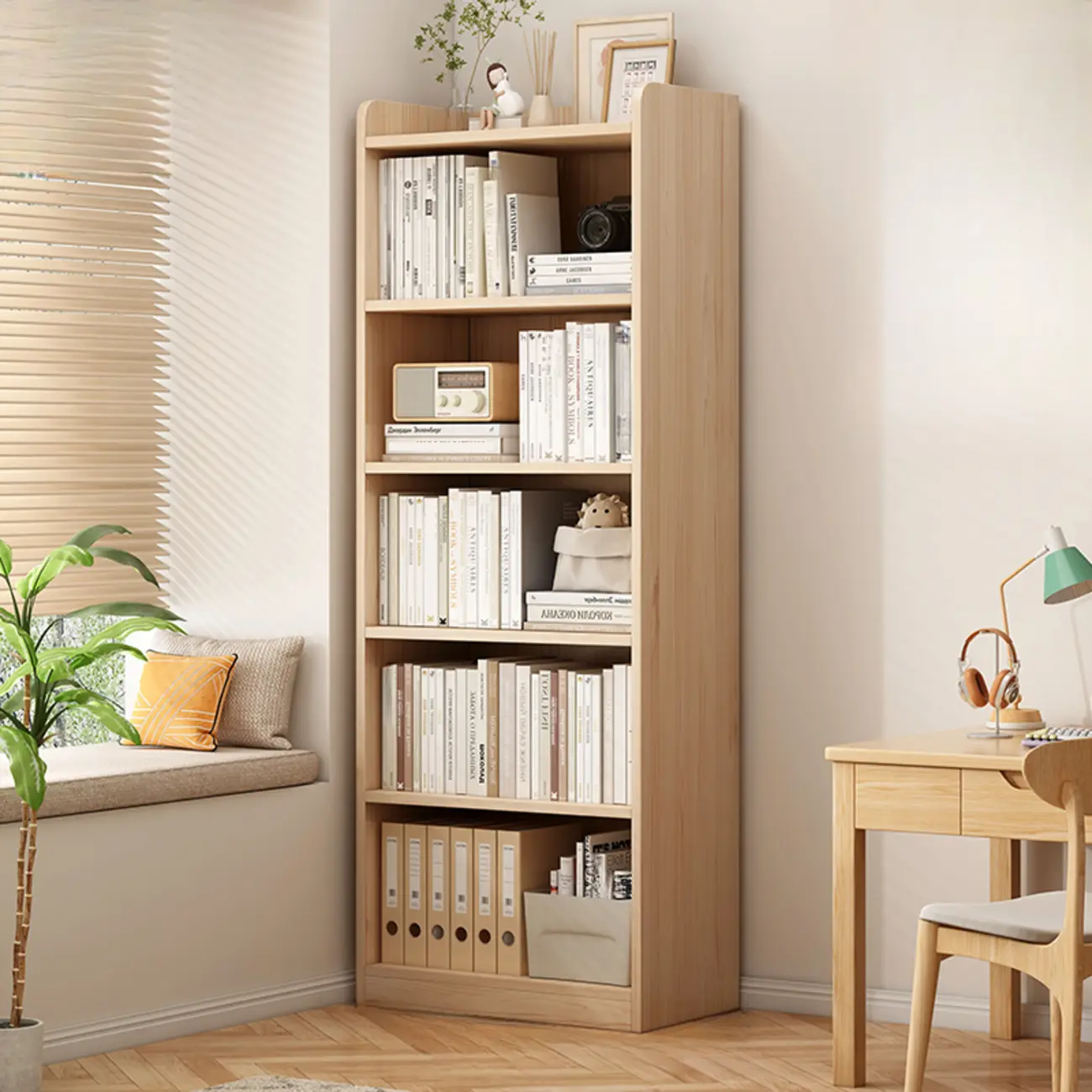 Natural Pine Vertical 6-Tier Barrister Closed Back Bookcase Image - 3 | homeyfad