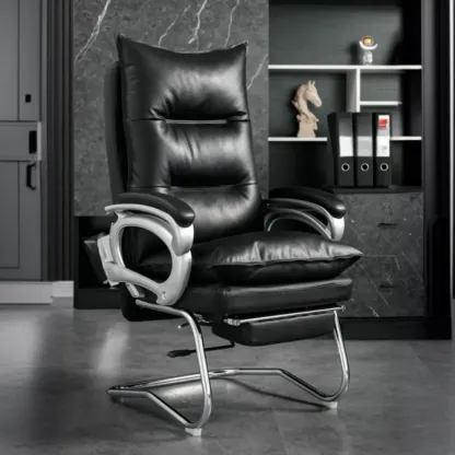 Elegant Brown Leather Reclining Executive Office Chair Image - 2