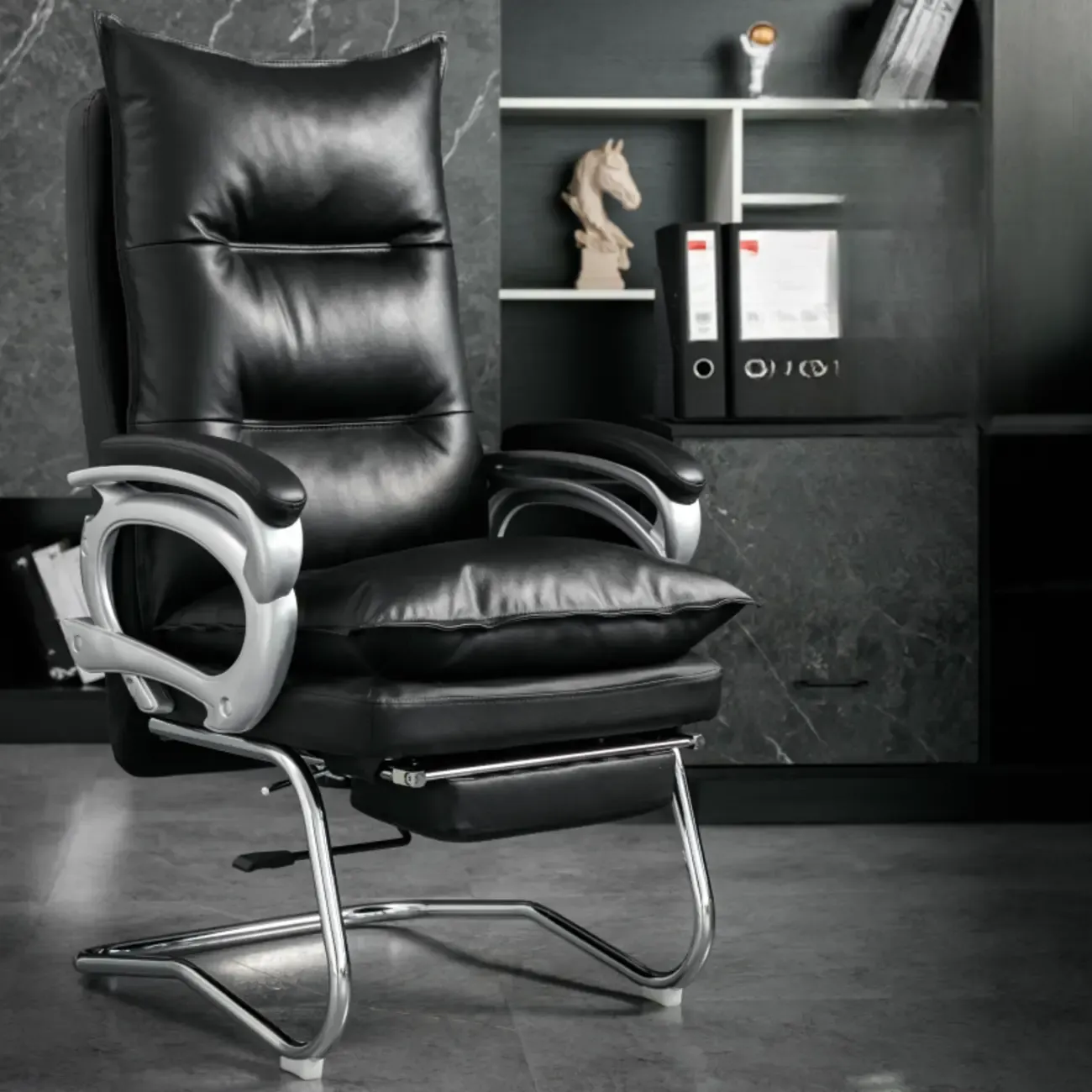 Elegant Brown Leather Reclining Executive Office Chair Image - 3