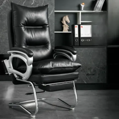 Elegant Brown Leather Reclining Executive Office Chair Image - 3