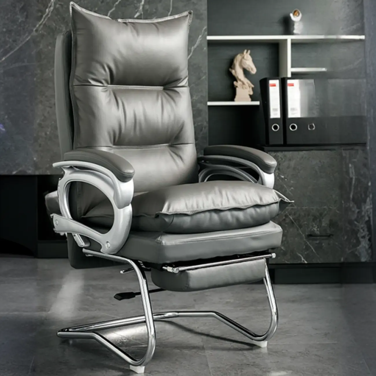 Elegant Brown Leather Reclining Executive Office Chair Image - 4 | homeyfad