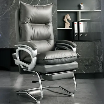 Elegant Brown Leather Reclining Executive Office Chair Image - 4