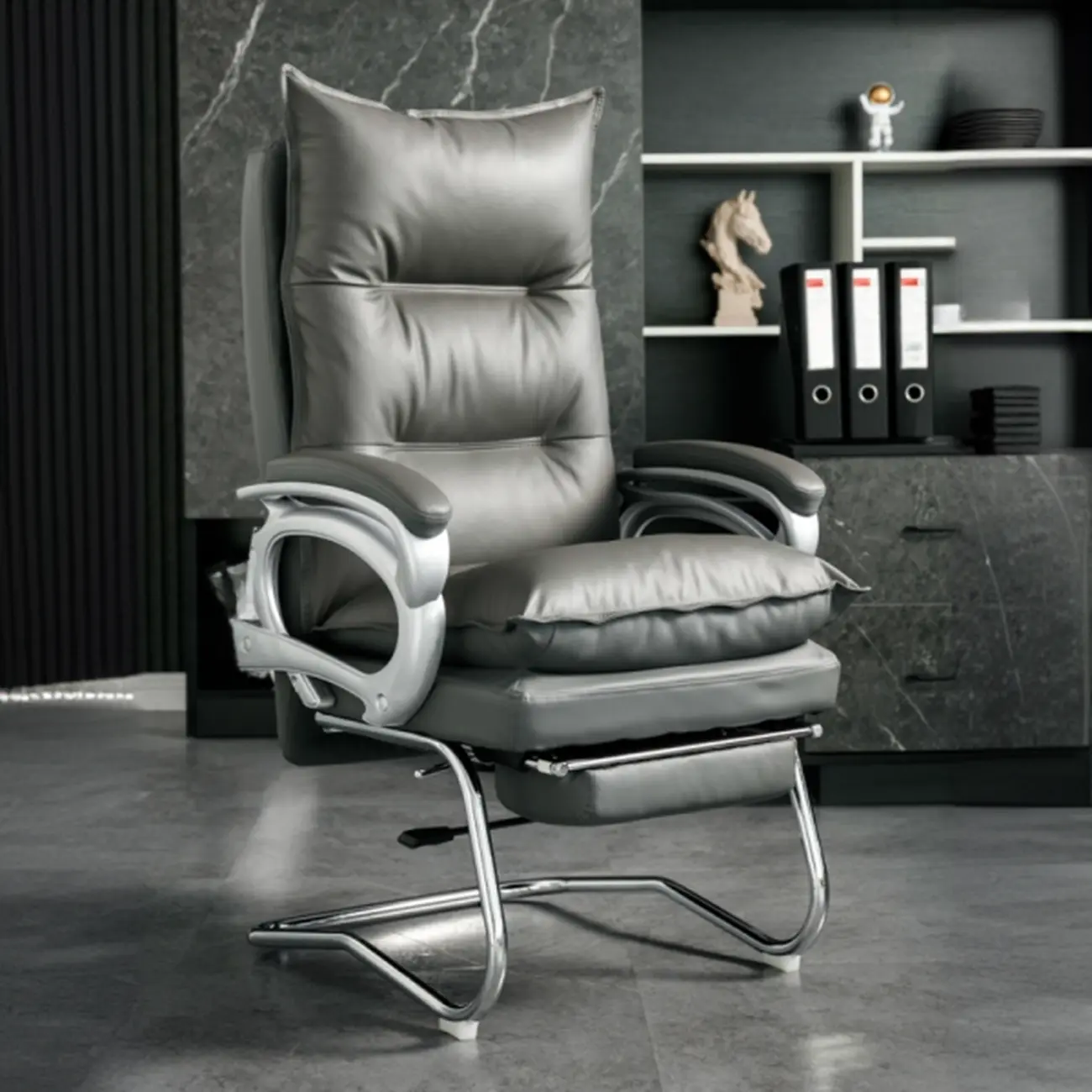 Elegant Brown Leather Reclining Executive Office Chair Image - 5 | homeyfad