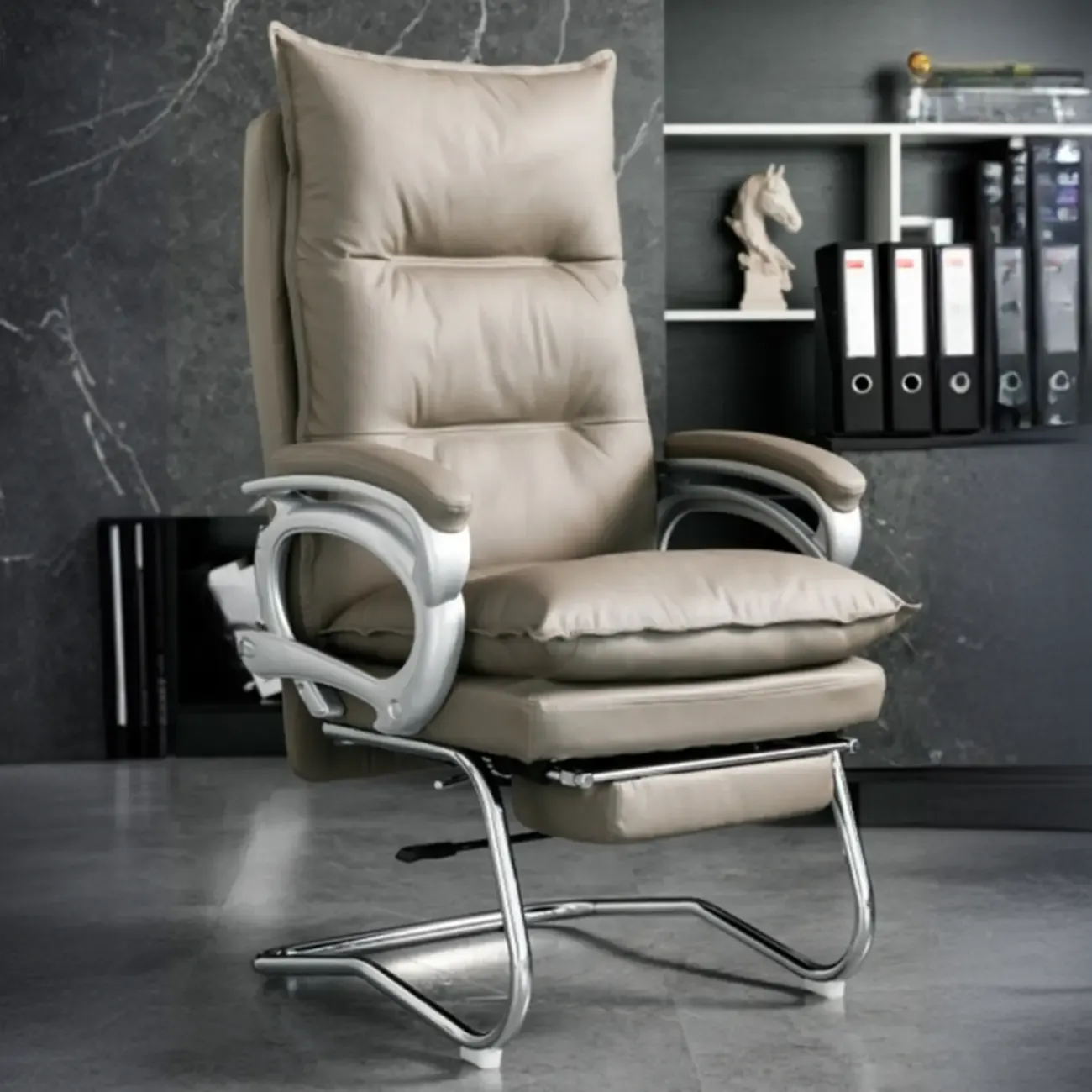 Elegant Brown Leather Reclining Executive Office Chair Image - 6