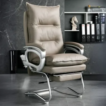 Elegant Brown Leather Reclining Executive Office Chair Image - 6