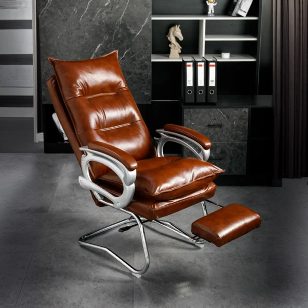 Elegant Brown Leather Reclining Executive Office Chair Image - 1 | homeyfad