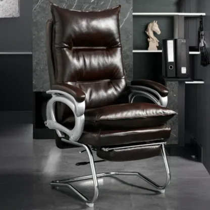 Elegant Brown Leather Reclining Executive Office Chair Image - 7