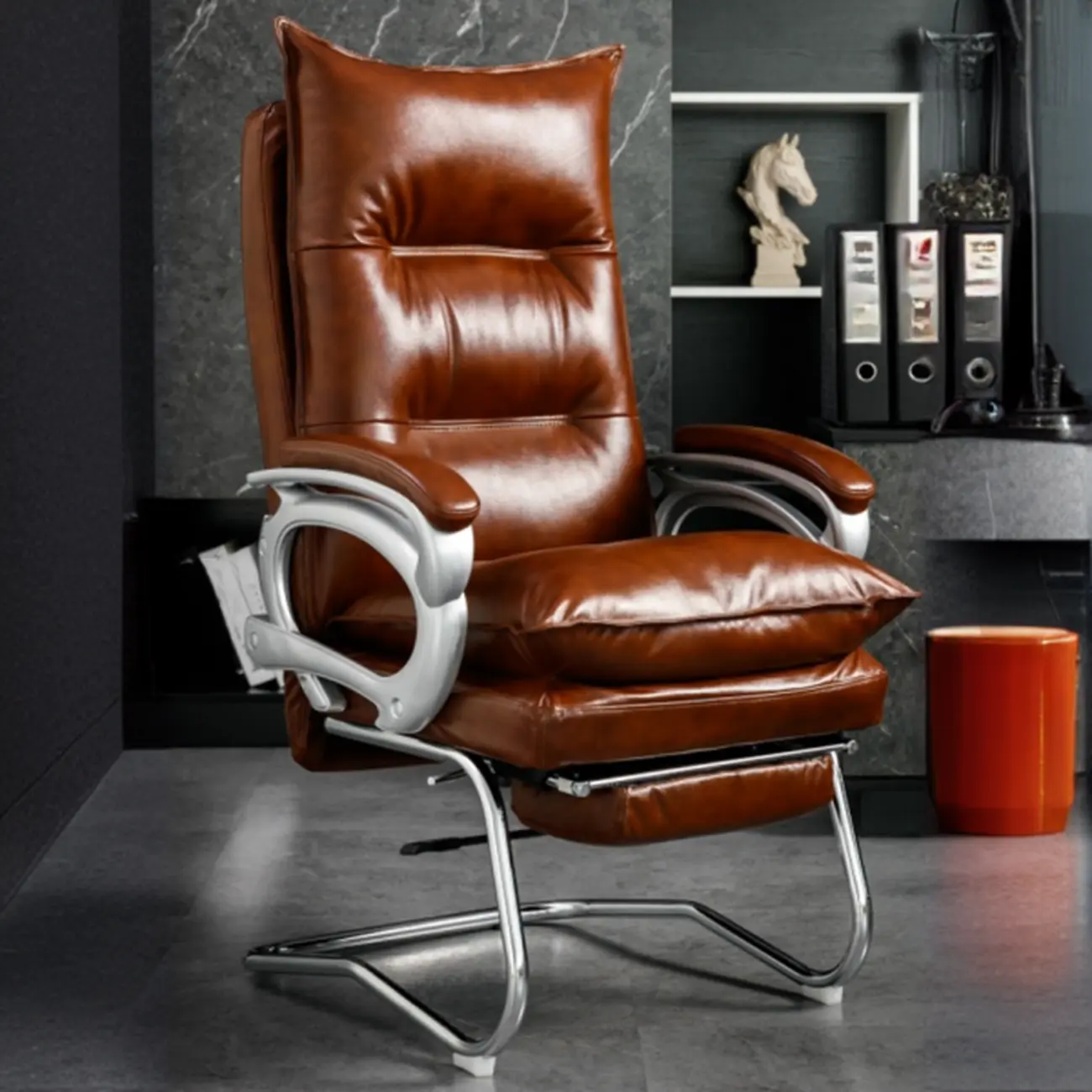 Elegant Brown Leather Reclining Executive Office Chair Image - 9 | homeyfad