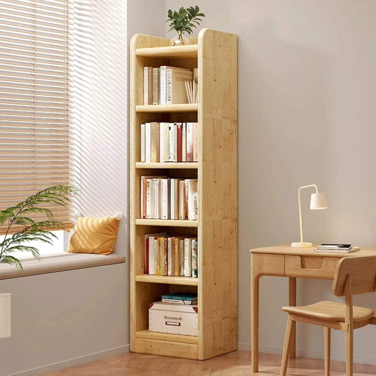 Rustic Vertical 5-Tier Closed Back Wooden Bookshelf Image - 2 | homeyfad