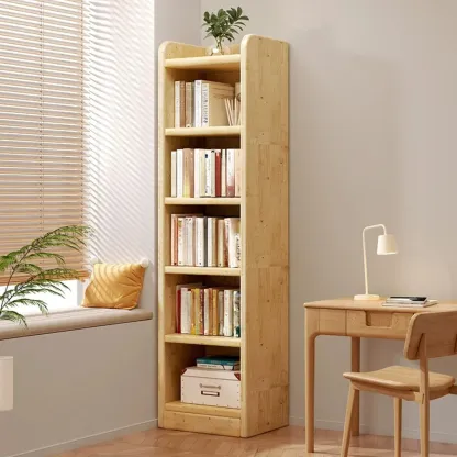 Rustic Vertical 5-Tier Closed Back Wooden Bookshelf Image - 2