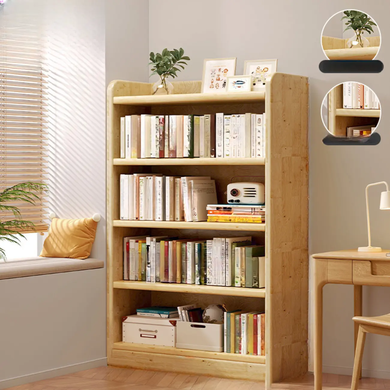 Rustic Vertical 5-Tier Closed Back Wooden Bookshelf Image - 13 | homeyfad
