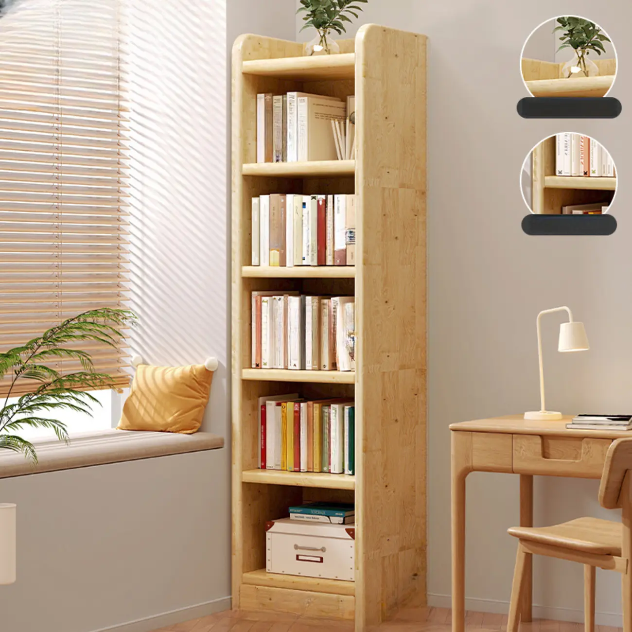 Rustic Vertical 5-Tier Closed Back Wooden Bookshelf Image - 14 | homeyfad