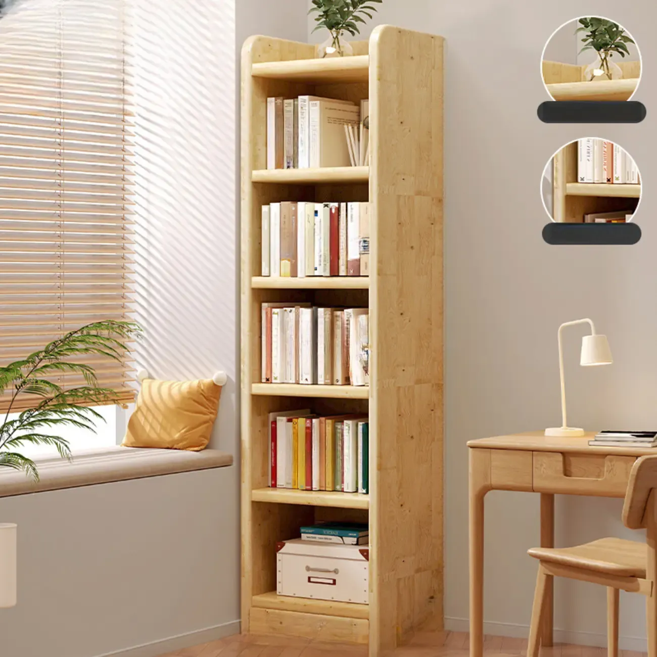 Rustic Vertical 5-Tier Closed Back Wooden Bookshelf Image - 14
