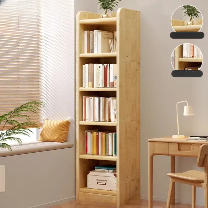 Rustic Vertical 5-Tier Closed Back Wooden Bookshelf Image - 14