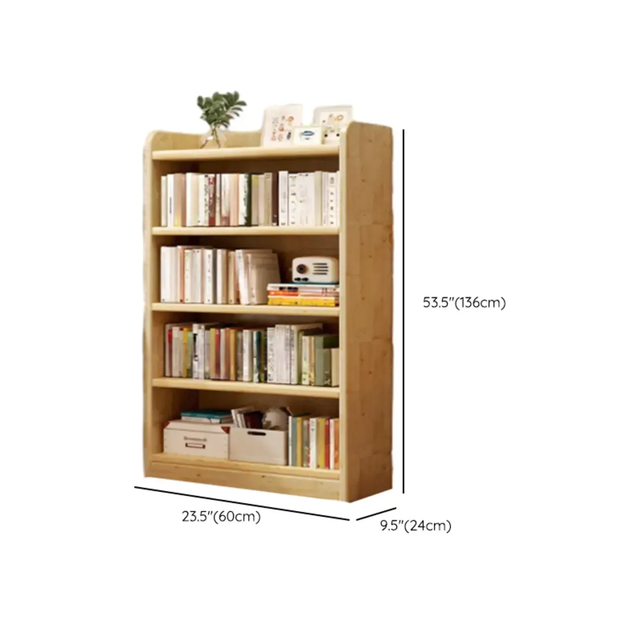 Rustic Vertical 5-Tier Closed Back Wooden Bookshelf #size
