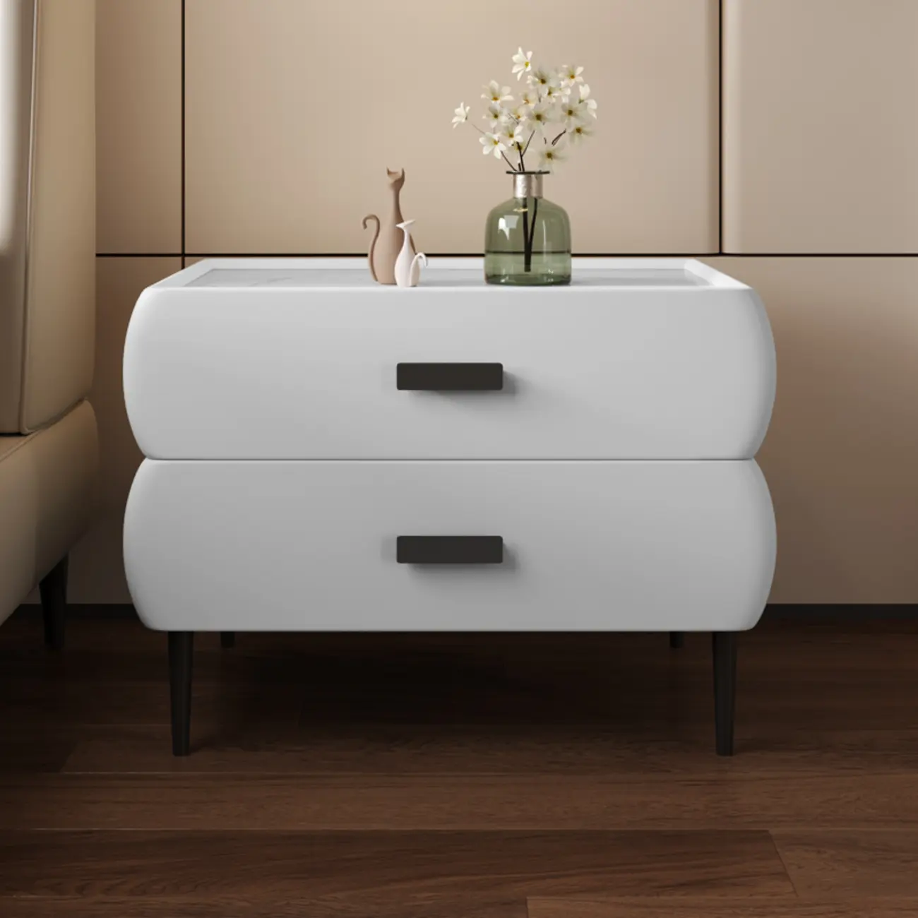 Simple Sintered Stone Top 2-Drawer Nightstand Image - 4 | homeyfad