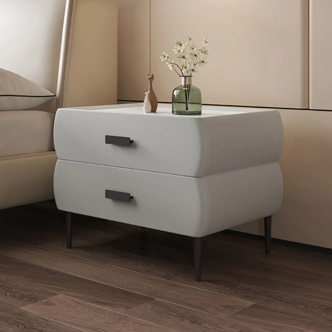 Simple Sintered Stone Top 2-Drawer Nightstand Image - 5 | homeyfad