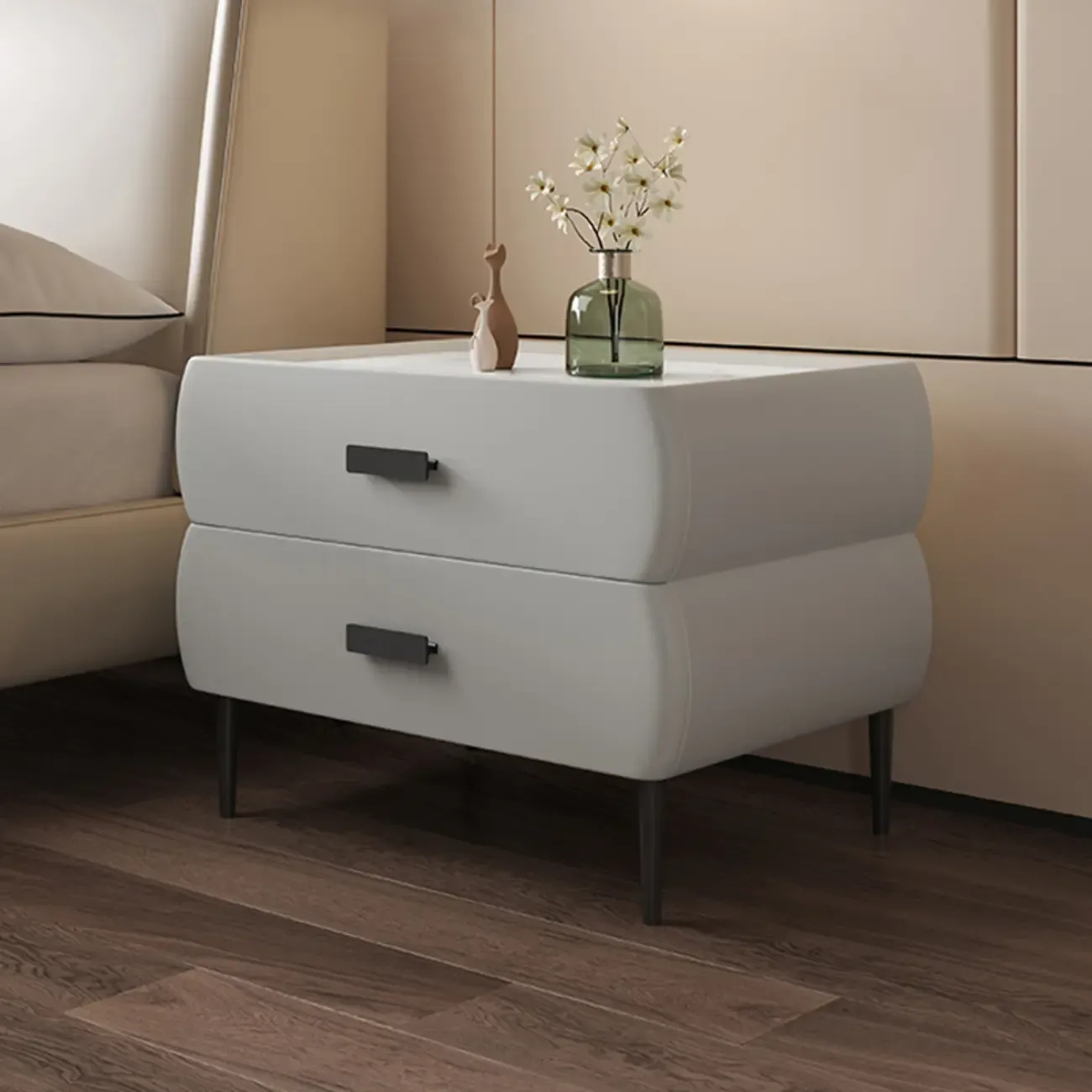 Simple Sintered Stone Top 2-Drawer Nightstand Image - 5